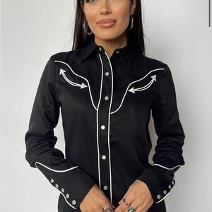 H Bar C San Fernando Black & White Pearl Snap Button Down Shirt - Small